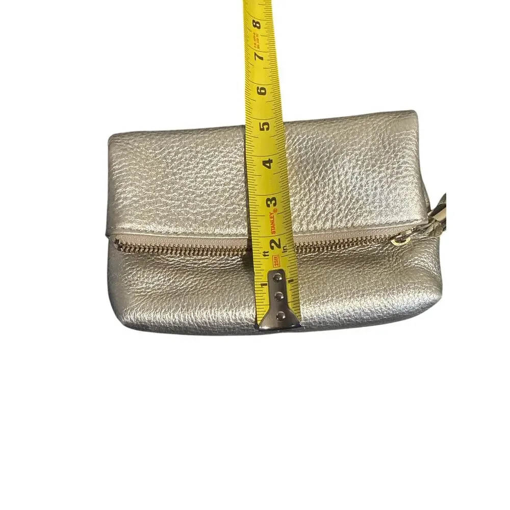 Jack Rogers Silver Metallic Leather Mini Fold-Over Tassel Crossbody Bag